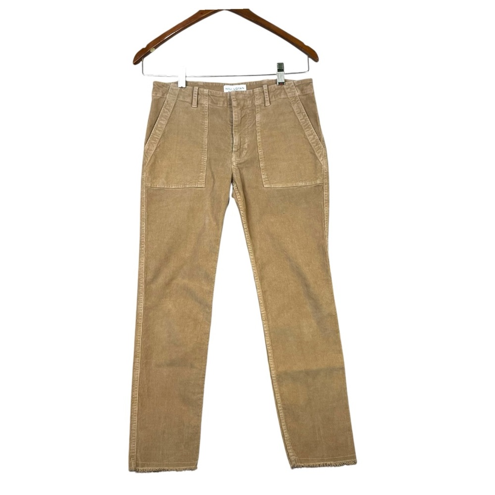 Nili Lotan Jenna Corduroy Mid Rise Slim Raw Hem Pants Brown 4 Straight Tapered